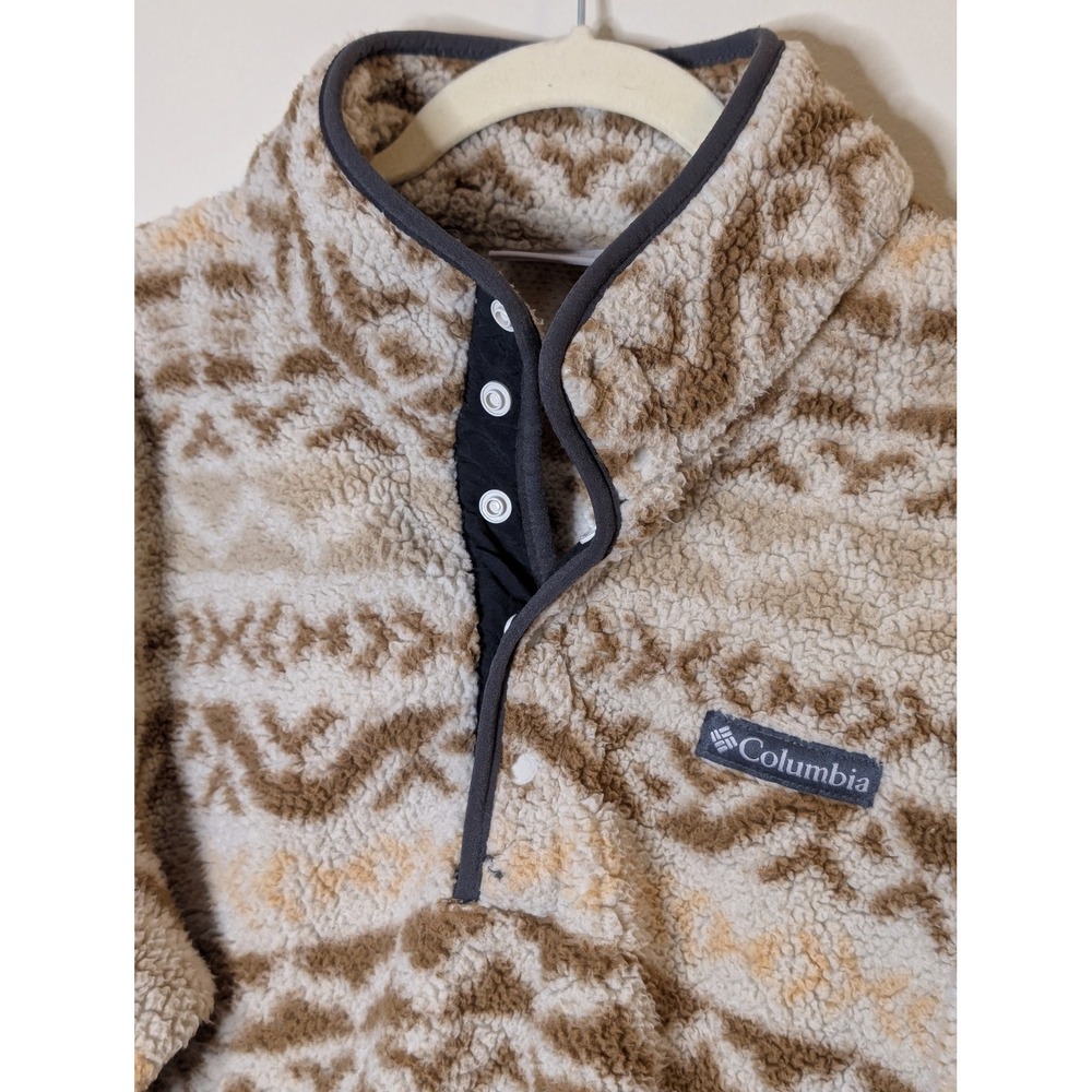 Columbia‎ Mens Sherpa Fleece Pullover Southwestern Print Brown Tan AM9209 Medium - Picture 2 of 5
